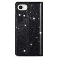 Etui z klapką do iPhone 16E, Card Slot Glittery, czarne