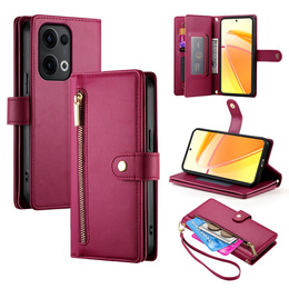 Etui z klapką do Oppo Reno 13 5G, Wallet Zipper Pocket, czerwone