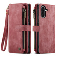 Etui CASEME do Samsung Galaxy A56 5G, Leather Wallet Cash and Card Slots, z paskiem, czerwone
