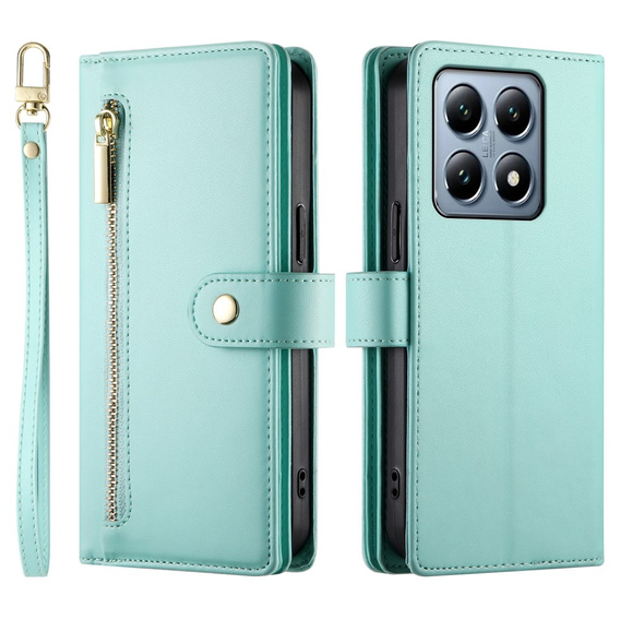 Etui z klapką do Xiaomi 14T Pro, Wallet Zipper Pocket, zielone