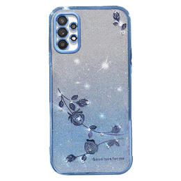 Etui do Samsung Galaxy A53 5G, Glitter Flower, niebieskie