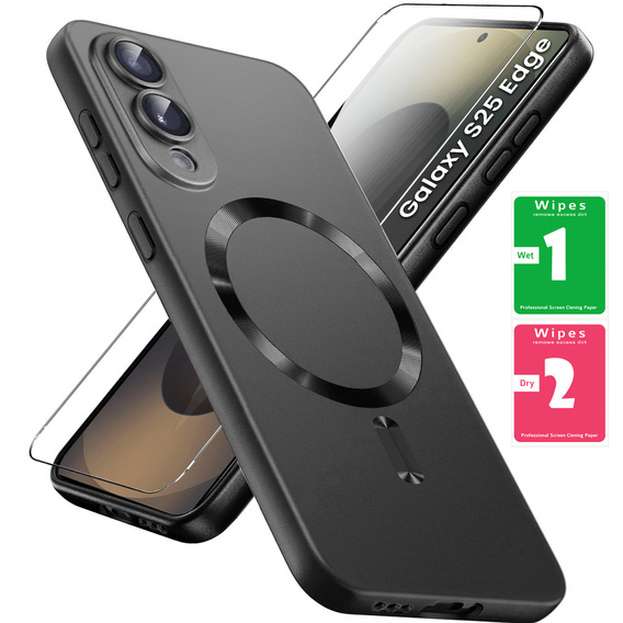 Etui do Samsung Galaxy S25 Edge, ColorMag, do MagSafe, czarne + Szkło hartowane 9H
