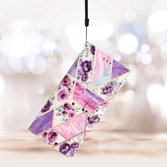 Etui z klapką do Xiaomi Redmi Note 12S, Wallet, Marble & Flowers różowe