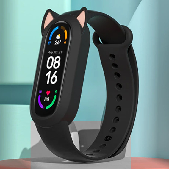 Pasek Silikonowy do Xiaomi Mi Band 5/6/7/7 NFC, Kocie uszy, Czarny