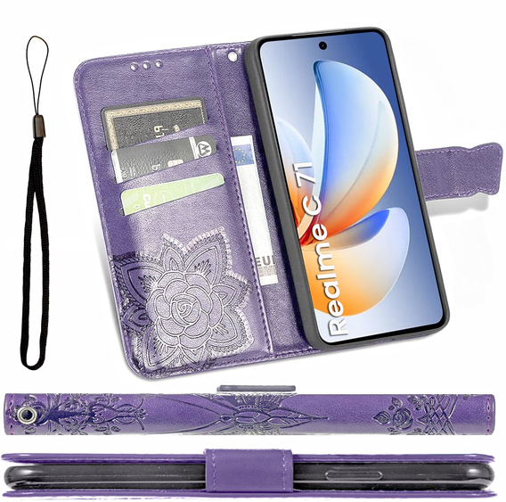 Etui z klapką do Realme C71, Butterfly, fioletowe