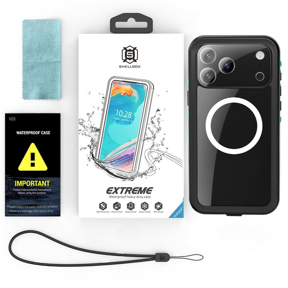 Etui Wodoodporne IP68 do iPhone 17 Pro Max, SHELLBOX MagSafe, niebieskie