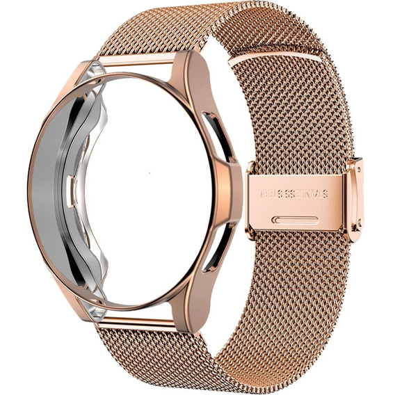 Bransoleta Milanese + Etui z osłoną na ekran do Samsung Galaxy Watch Active 2 40mm, Różowe złoto