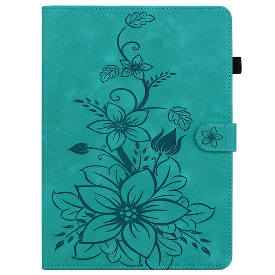 Etui do Lenovo Tab K11 Plus – zielone, z tłoczonym motywem lilii, z kieszeniami na karty