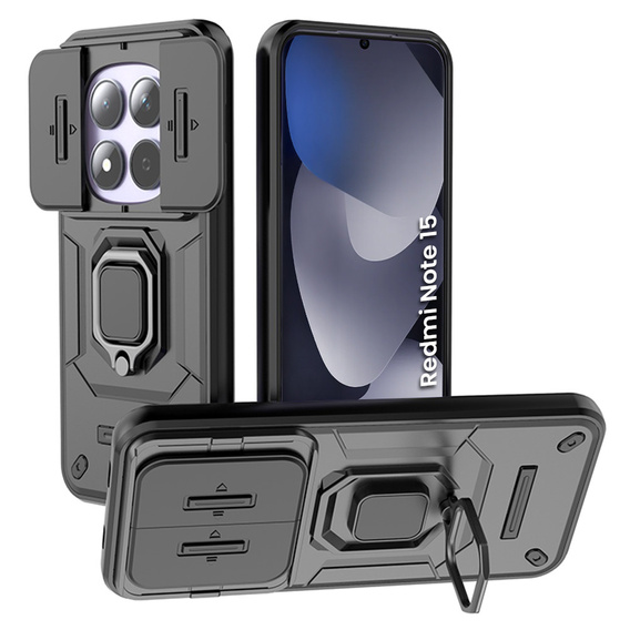 Etui do Xiaomi Redmi Note 15 5G / Poco M8 5G, KickStand Camera Lens, czarne