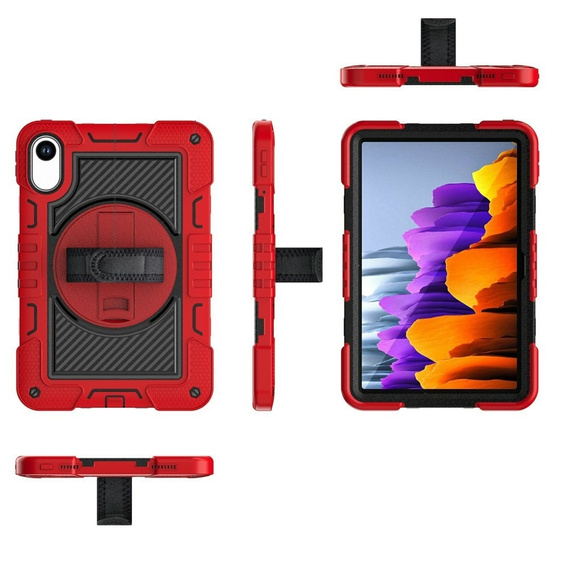 Pancerne etui do Xiaomi Redmi Pad 2, z podstawką i paskiem na ramię – czerwono-czarne