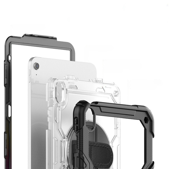 Etui ochronne do iPad 11" 2025 A16 (11 gen.) / 10.9" 2022 (10 gen.) z folią PET, paskiem na ramię i obrotową podstawką - czarne