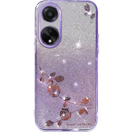 Etui do Oppo A78 4G, Glitter Flower, fioletowe
