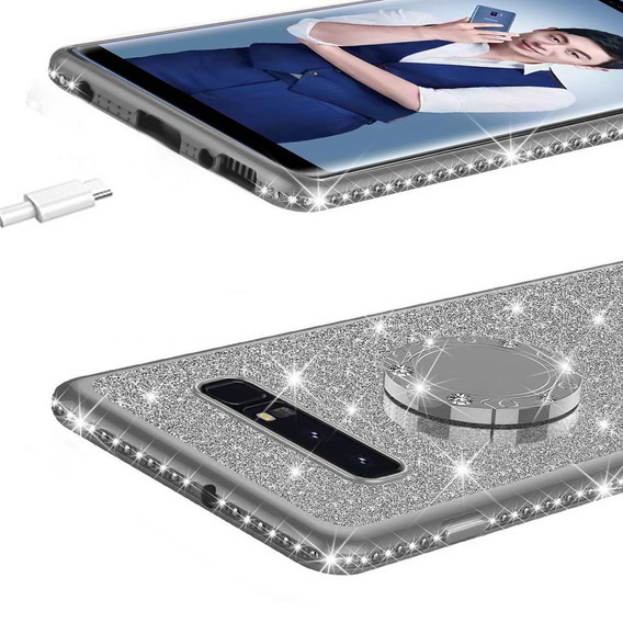 Etui do Samsung Galaxy S10+ Plus, Bling brokat, Srebrne