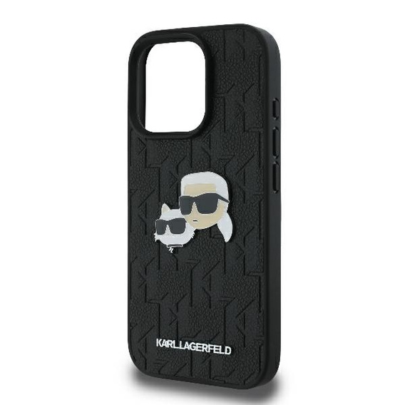 Etui Karl Lagerfeld do iPhone 16 Pro, Monogram Karl & Choupette Head Pin, czarna