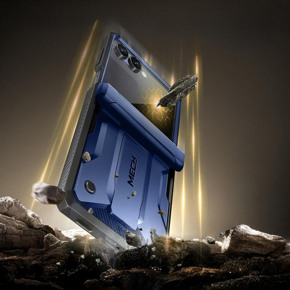 Etui do Samsung Galaxy Z Flip 7, Tongate MECH z klipsem, niebieskie