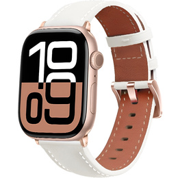 Skórzany Pasek z Klamrą Rose Gold do Apple Watch 1/2/3/4/5/6/7/8/9/10/11/SE 38/40/41/42mm – Biały