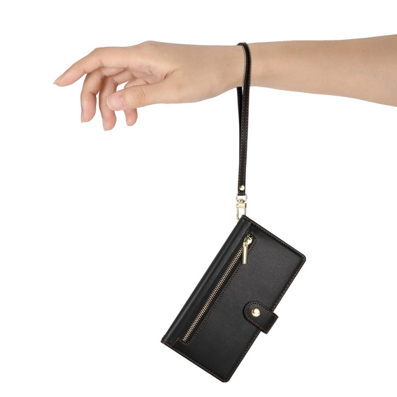 Etui z klapką do Oppo Reno 13 5G, Wallet Zipper Pocket, czarne