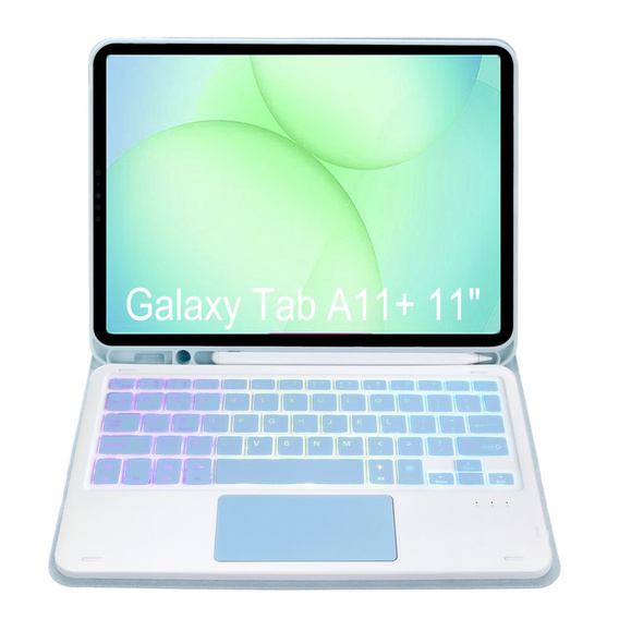 Etui z podświetlaną klawiaturą Bluetooth i touchpadem do Samsung Galaxy Tab A11+ – niebieskie
