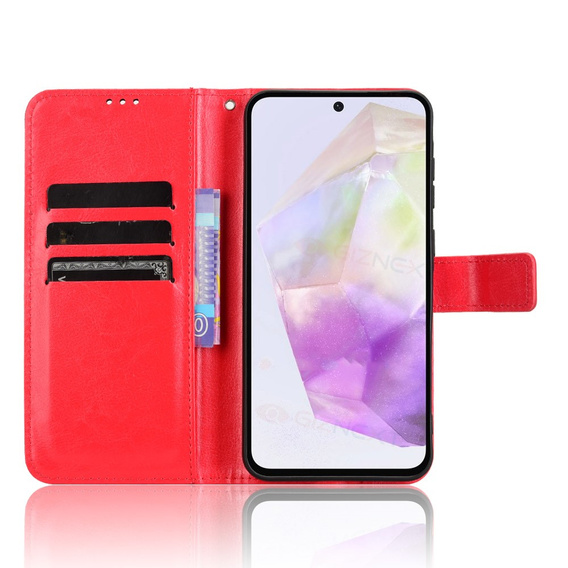Etui z klapką do Samsung Galaxy A56 5G, Crazy Horse Wallet, czerwone