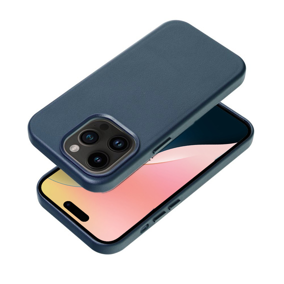 Skórzane Etui do MagSafe do iPhone 16 Pro, niebieskie + Szkło Hartowane 9H