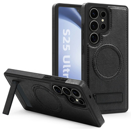 Etui skórzane z podstawką do Samsung Galaxy S25 Ultra – kompatybilne z MagSafe, czarne