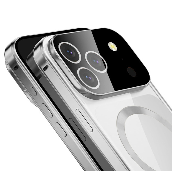 Etui do iPhone 17 Pro Max, Magnetic Dual Glass, do MagSafe, srebrne