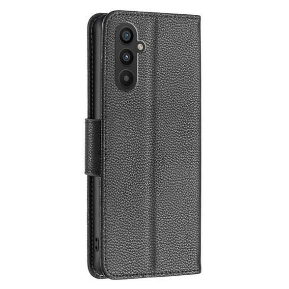 Etui z klapką do Samsung Galaxy A25 5G, Wallet Litchi Leather, czarne + szkło 9H