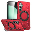 Etui do Samsung Galaxy A15 5G, pancerne do MagSafe z podstawką, czerwone + szkło 9H