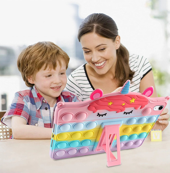 Etui dziecięce do iPad 10.2" 2021/2020/2019 (9/8/7 gen.), Push Bubble Pop It, z podstawką i paskiem