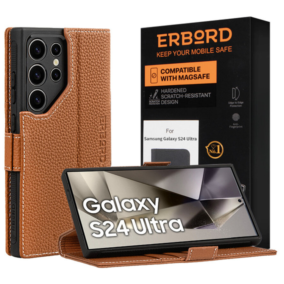 Etui skórzane do Samsung Galaxy S24 Ultra, ERBORD LeatherWallet, brązowe