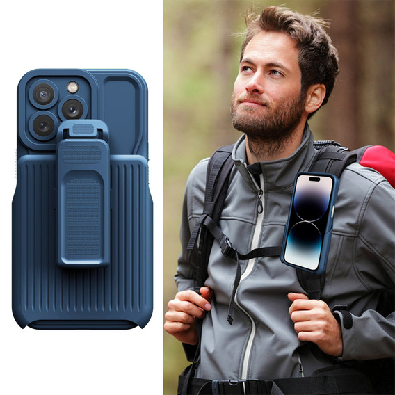 Pancerne Etui Belt Clip do iPhone 14 Pro, z klipsem, niebieskie