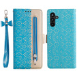 Etui z klapką do Samsung Galaxy A54 5G, Wallet Pocket Zipper Lace, niebieskie