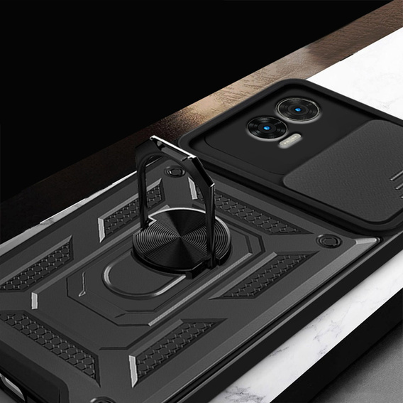 Etui do Motorola Edge 30 Neo 5G, pancerne Slide Ring, czarne + szkło 9H