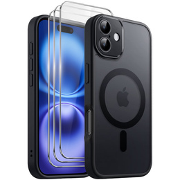 Zestaw Etui do iPhone 16, do MagSafe, ERBORD Matt Case, czarny + 3x Szkło na ekran