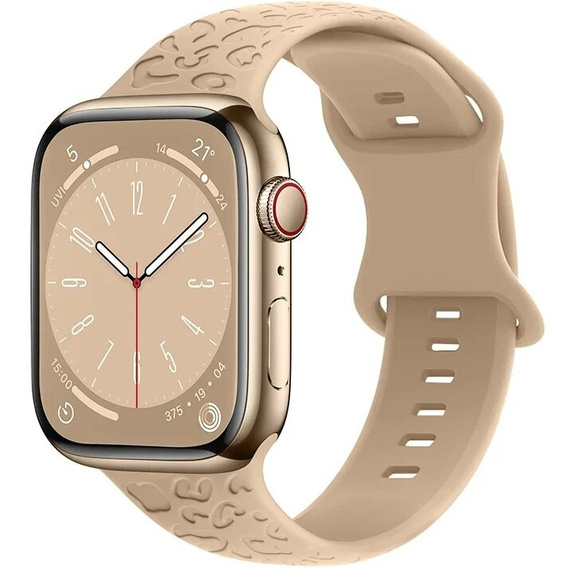 Pasek Silikonowy do Apple Watch 1/2/3/4/5/6/7/8/9/10/11/SE 38/40/41/42mm, Leopard, Jasnobrązowy