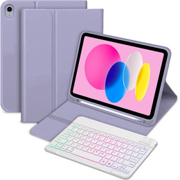 Etui z podświetlaną klawiaturą bluetooth do iPad 11" 2025 A16 (11 gen.) / iPad 10.9" 2022 (10 gen.), fioletowe