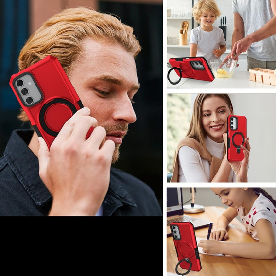 Etui do Samsung Galaxy A15 5G, Kickstand Ring, czerwone + szkło 9H