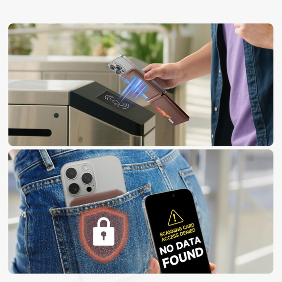 Magnetyczny portfel SURITCH z lokalizatorem Find My, NFC i podstawką – brązowy
