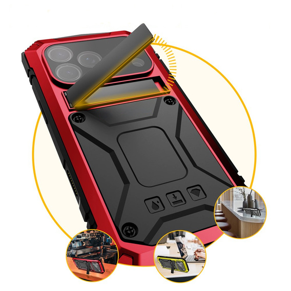 Etui R-JUST do iPhone 17 Pro z wbudowaną ochroną ekranu - czerwone