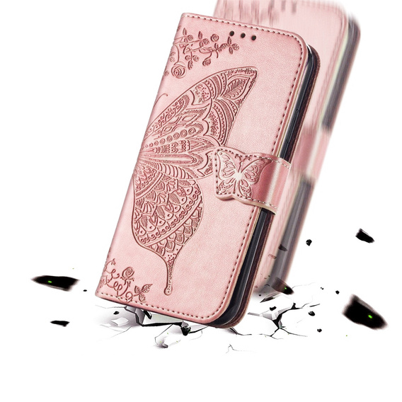 Etui z klapką do Samsung Galaxy A26 5G, Butterfly, różowe rose gold