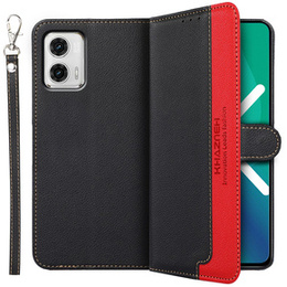 Etui z klapką do Motorola Moto G73 5G, KHAZNEH RFID, czarne / czerwone