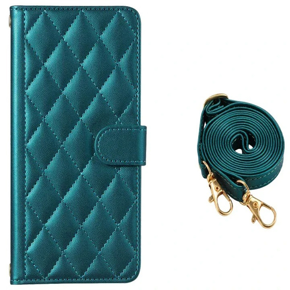 Etui z klapką do Samsung Galaxy A16, Rhombus Crossbody Leather, zielone