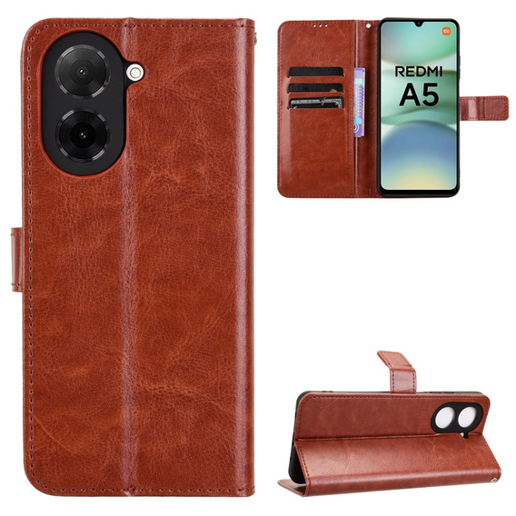 Etui z klapką do Xiaomi Redmi A5, Crazy Horse Wallet, brązowe