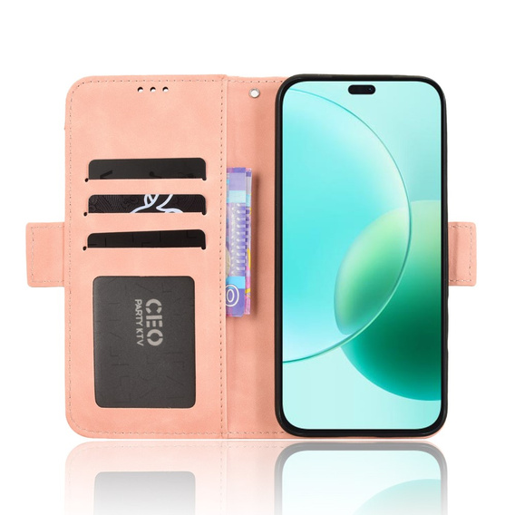 Etui z klapką do Honor 400 Lite, Card Slot, różowe