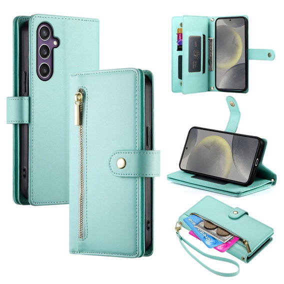 Etui z klapką do Samsung Galaxy S25+ Plus, Wallet Zipper Pocket, zielone