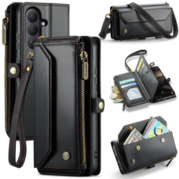 Etui CASEME do Samsung Galaxy S26, RFID Leather Wallet, z paskiem na ramię, czarne
