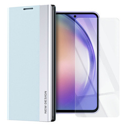 Zestaw Etui do Samsung Galaxy A54 5G, Side Magnetic z klapką, Niebieskie + szkło
