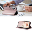 Etui z klapką do iPhone 16, Rhombus Crossbody Leather, różowe rose gold