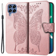 Zestaw Etui z klapką do Samsung Galaxy M33, Motyl, Różowe + szkło