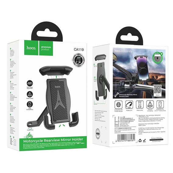 Uchwyt na telefon Hoco CA119 do motocykla na lusterko - czarny